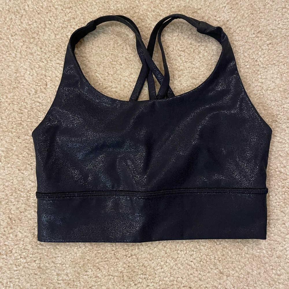 Lululemon Energy Bra Long, Black Metallic, Size 4
